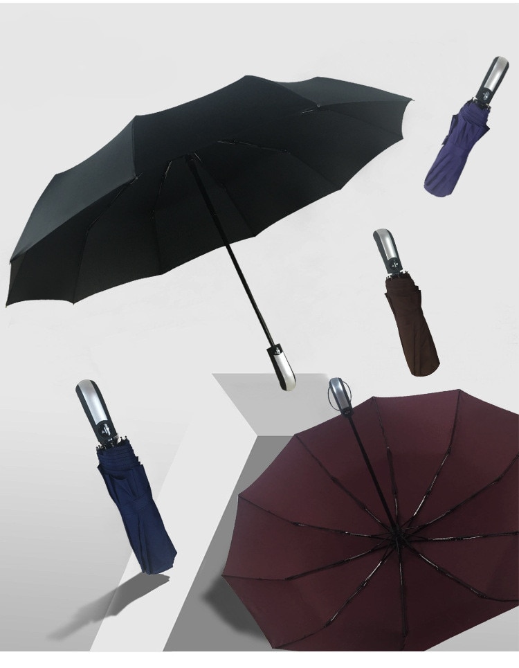 Paraguas de lluvia para hombre y mujer, sombrilla negra con recubrimiento 10K, resistente al viento, plegable, automático, para lluvia, gran lujo, resistente al viento
