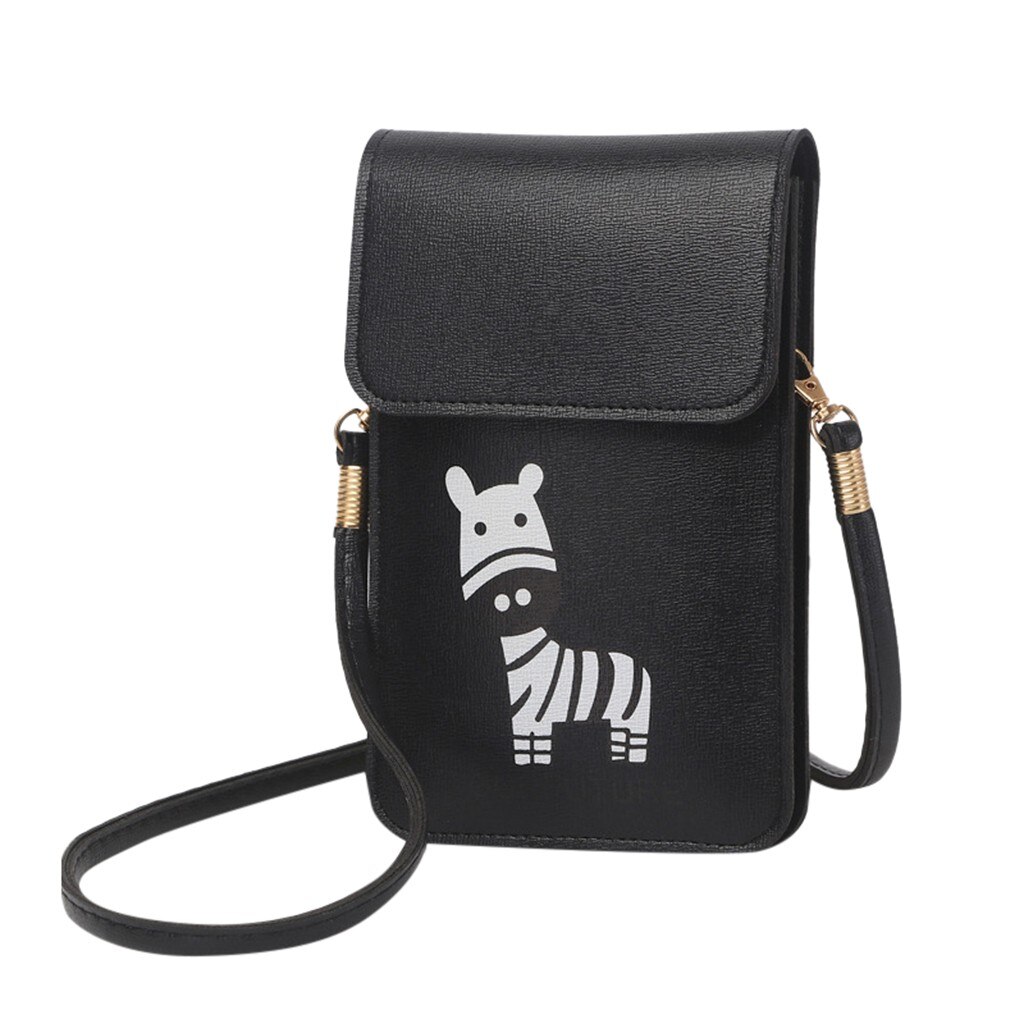 Mini Mobile Phone Bag With Back Side Clear Touching Screen Window Leather Bag Rear transparent touch screen Crossbody bag: Black 