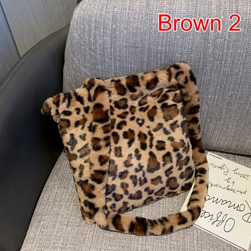 Bolso de hombro esponjoso para mujer, bolsa de hombro con estampado de leopardo, cebra, cuadros, corazón de amor, suave, de felpa, cálido,: A-9