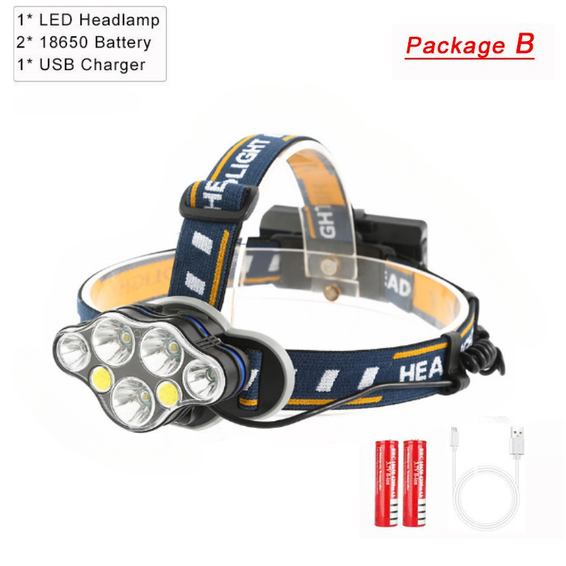 Krachtige Led Koplamp Usb Oplaadbare Koplamp 7 Led Vissen Koplamp 8 Modi Hoofd Zaklamp Waterdichte Camping Hoofdlamp: changeable