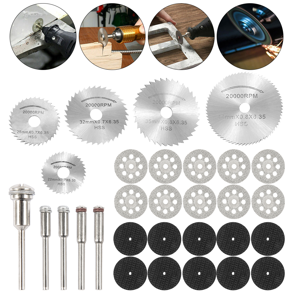 6-32Pcs Mini Circular Saw Blade Set Sanding Grinding Wheel Cutting Disc for Dremel Accessories Metal Cutting Rotary Tools