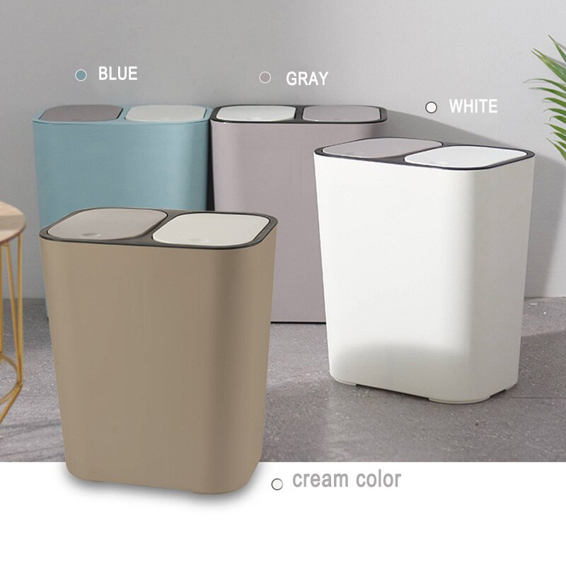 Newly Trash Can Rectangle Plastic Push-Button Dual Compartment 12liter Recycling Waste Bin Garbage Can TE889