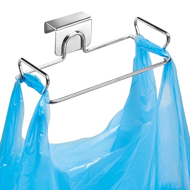 Colgador de cocina con gancho para puerta, estante de basura colgante de Metal, almacenamiento de bolsas de basura, estante de acero inoxidable para armario