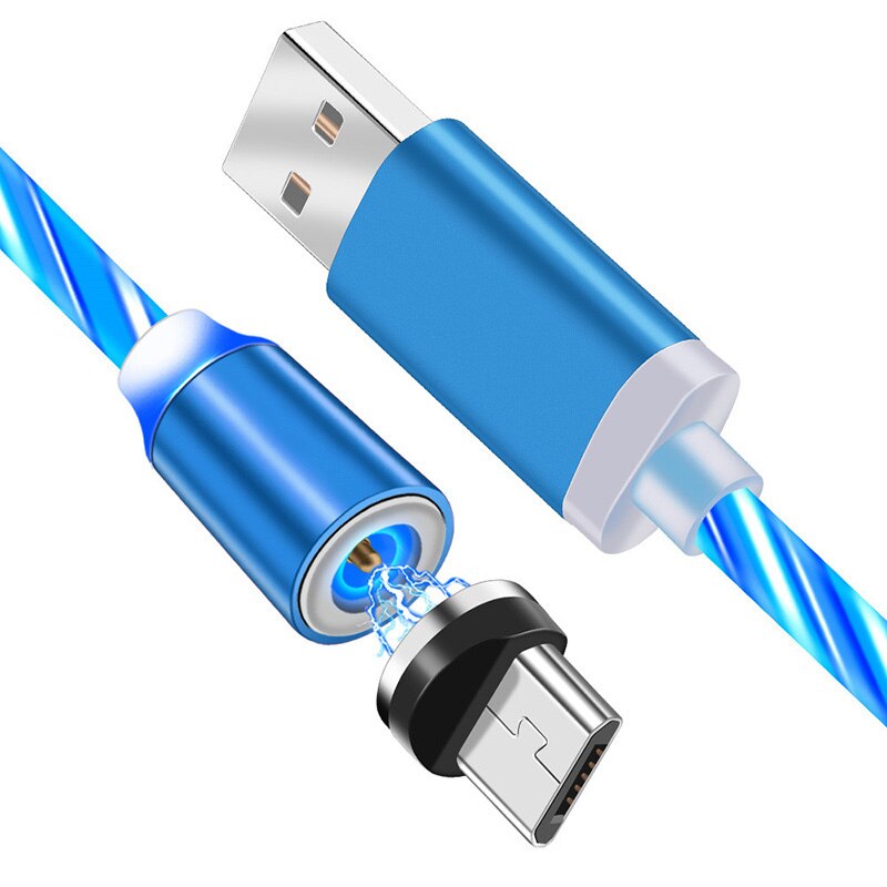 Jusfyu vloeiende licht led magnetische kabel micro usb type c kabel snel opladen datakabel voor iphone samsung usb-c oplaadkabels: Blauw / Voor type c