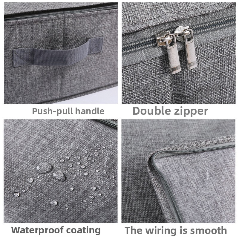 Cotton and Linen Fabric Bed Bottom Storage Box Bedroom Moisture-proof Folding Finishing Box with Lid Zipper Large Storage Box
