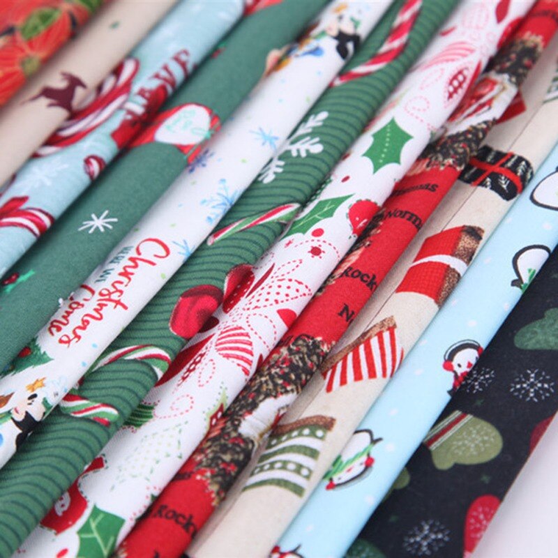 5/10Pcs Christmas Cotton Fabric Bundles Sewing Square Patchwork Precut Scraps For DIY Christmas Stocking Tree Wreath Doll Dress