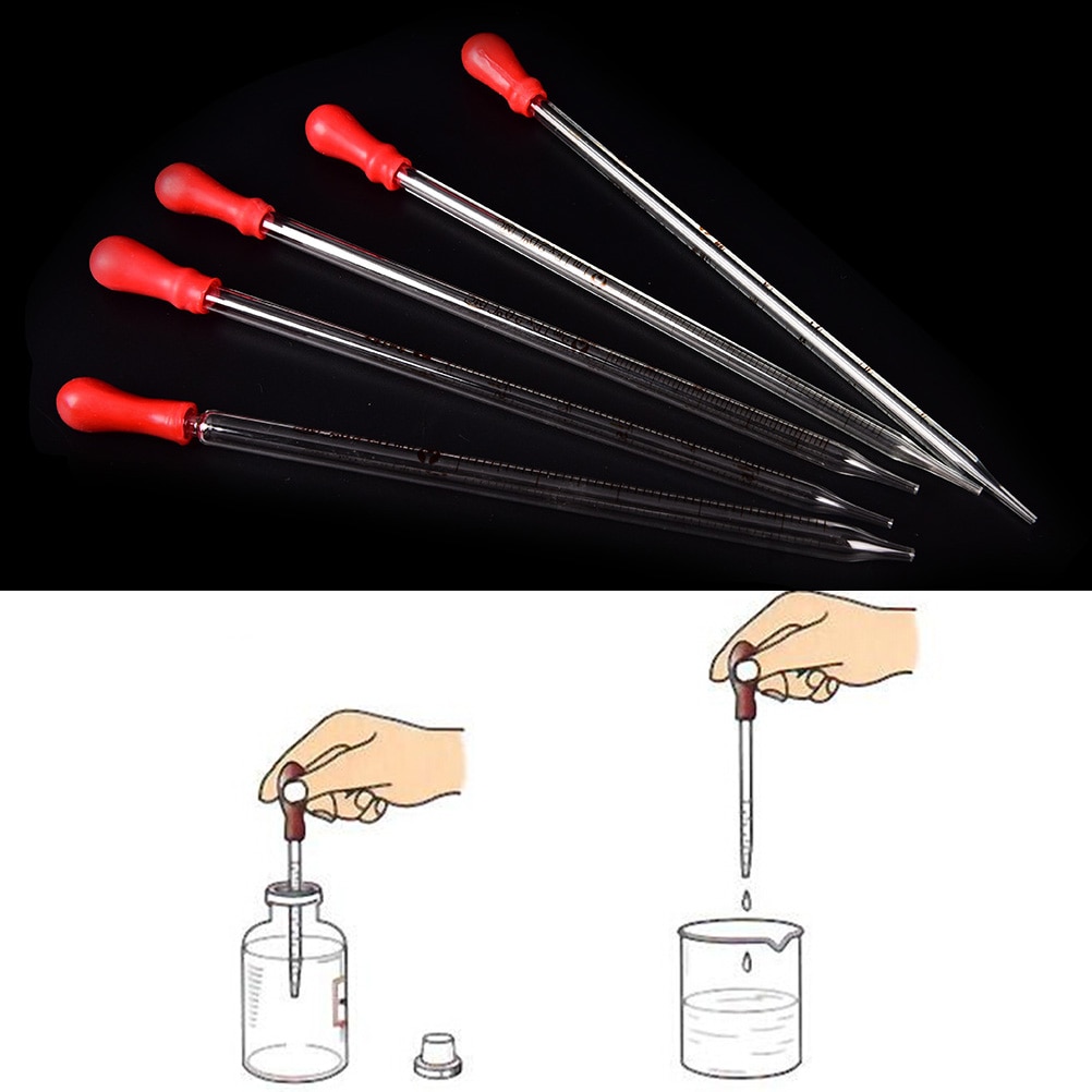 Pipeta graduada de vidrio con bombilla de goma, 0,5 ml, 1ml, 2ml, 3ml, 5ml, 1 ud.
