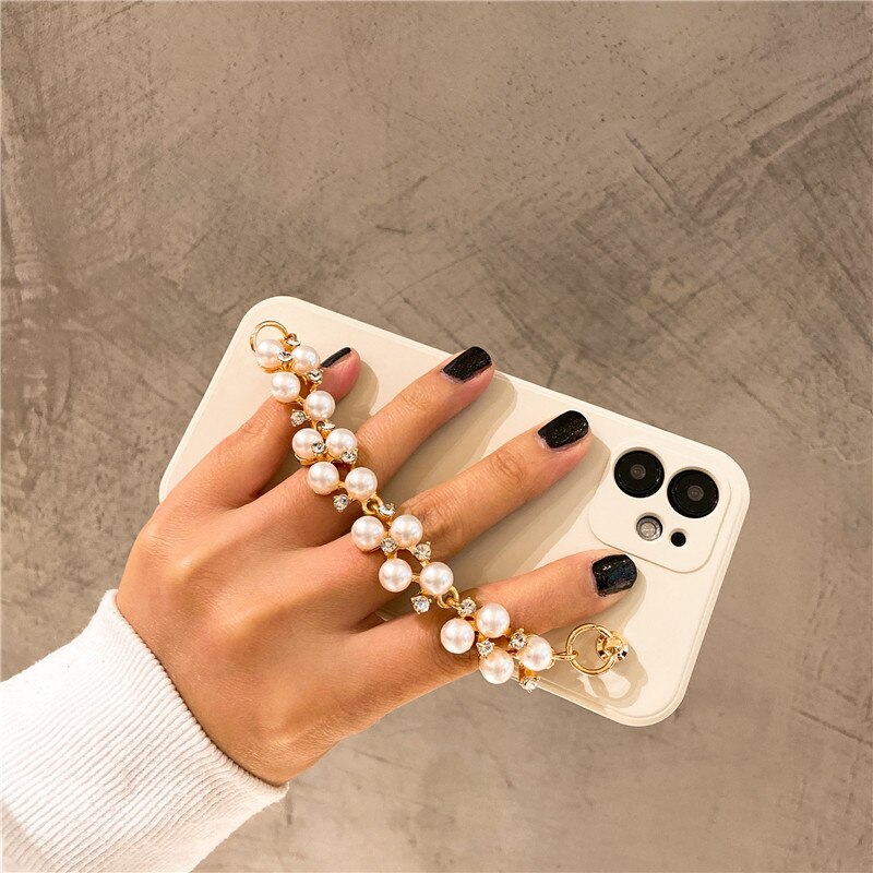 INS Pearl rhinestone Wrist bracelet silicon case For iphone 11 11Pro Max 12 12Pro X XR Xs max 7 8Plus SE2020 Protective capa