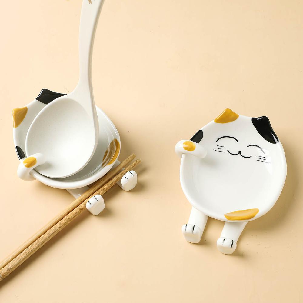 Cute Ceramic Storage Rack Shelf Chopstick Rest Spoon Holder Pan Cover Drainer Dish Drying Rack Pot Lid Holder Kitchen Organizer
