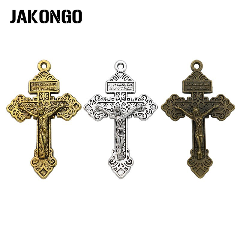 Jakongo Antiek Brons Goud Kleur Kruis Jesus Bedels Hangers Voor Sieraden Maken Armband Ketting Diy 55X34Mm 4 stks/partij