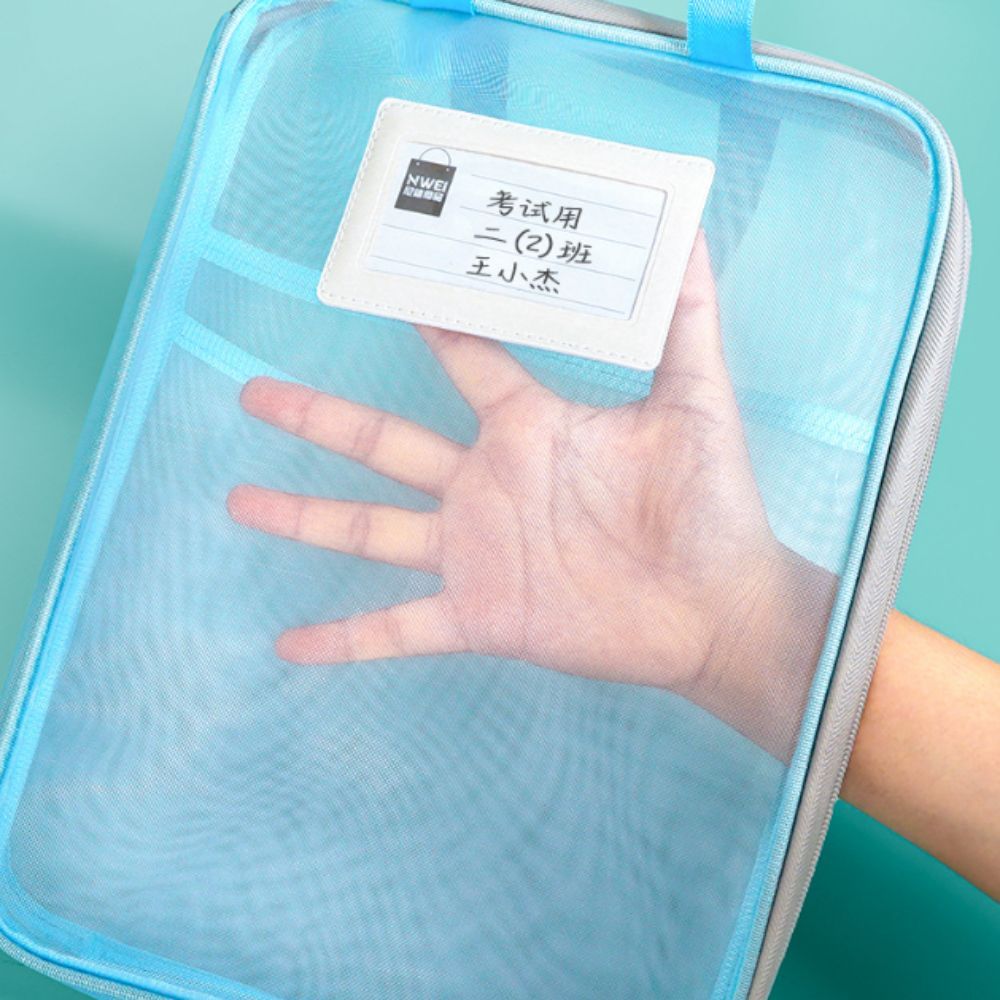 Thickened Test Paper Storage Bag Mesh with Double-sided Labels File Folder Bag Large Capacity Zipper Stationery Organizer Pouch