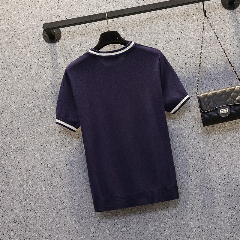 M-4XL Plus Size Vrouwen Boog Dunne Trui Korte Mouw O Nek Losse Casual Kint Oversized Vrouwelijke Trui Jumper T-shirt