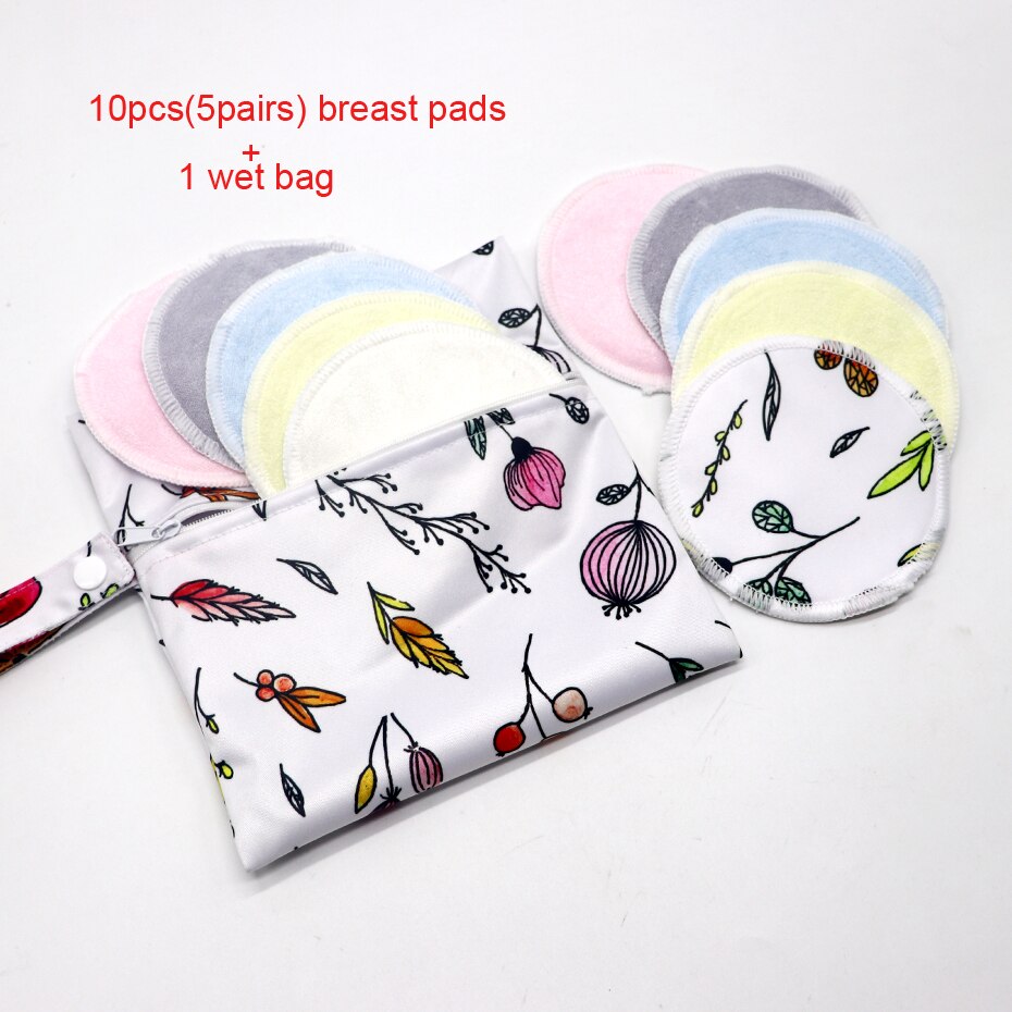 10Pcs Zoogcompressen Waterdicht Borstvoeding Zwangere Vrouwen Make Pad Bamboe Verpleging Pad Voor Mum Wasbare Met Natte Zak Herbruikbare: BP2-1