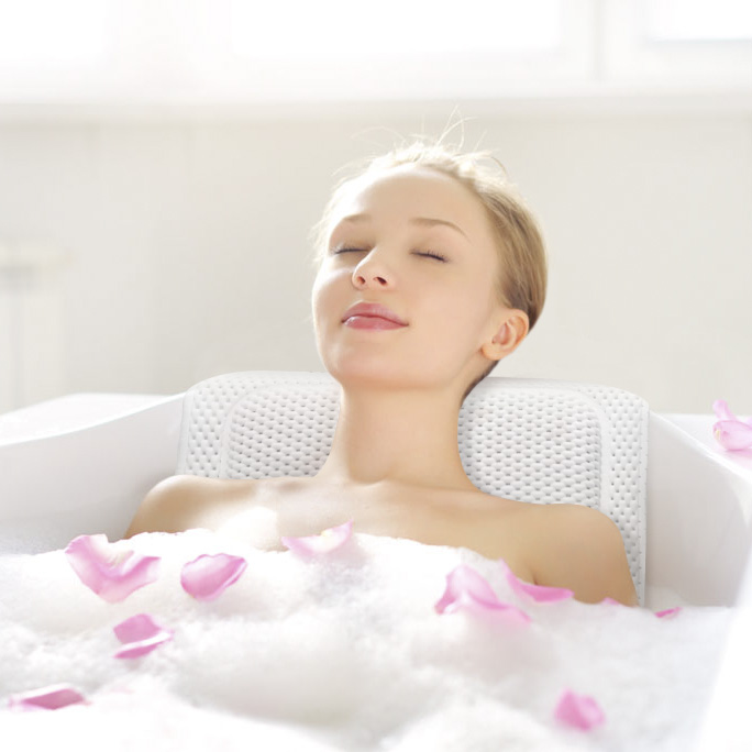 Alfombrilla antideslizante para bañera de hidromasaje, colchón de espuma de PVC, transpirable, con capas de malla 3D, cojín de baño con almohada de cuerpo completo