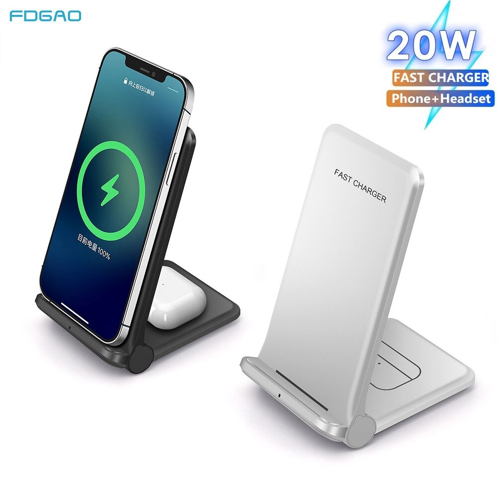 20W Fast Qi Wireless Charger 2 in 1 Induction Charging Stand For Samsung S10 S20 S21 For iPhone 13 12 11 XS XR X 8 Airpods Pro