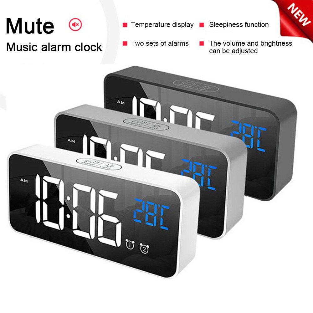 LED Music Alarm Clock Digital Clock 2 Alarms Voice Control Snooze Temperature Display Digital with USB Cable часы настенные