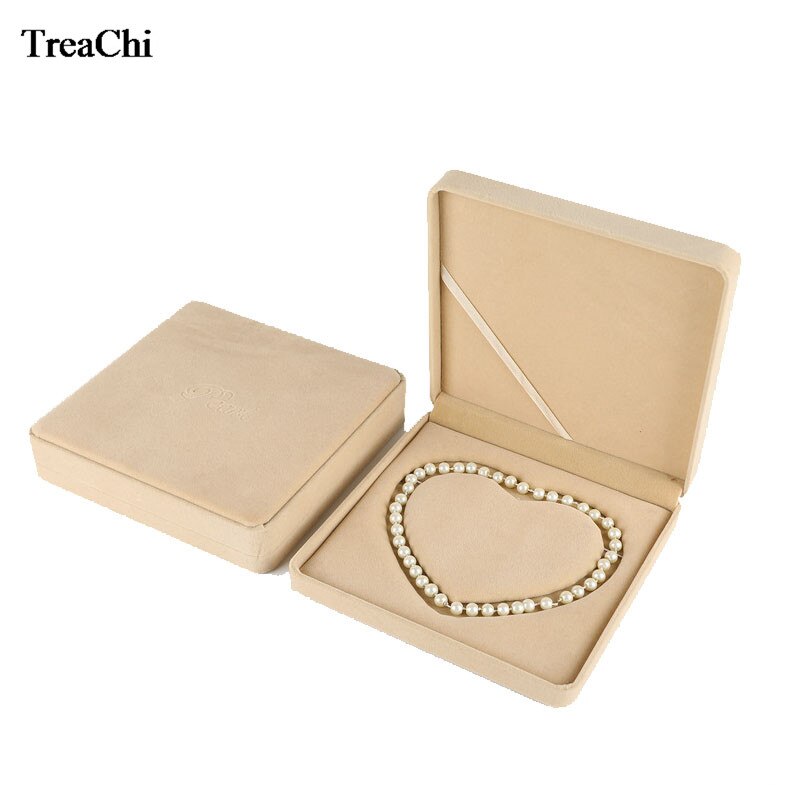 Fluwelen verpakking voor een parelketting voor een bruiloft, #39 , sieradenhouder, opbergdoos voor sieraden, sieradenhouder voor dames: Beige
