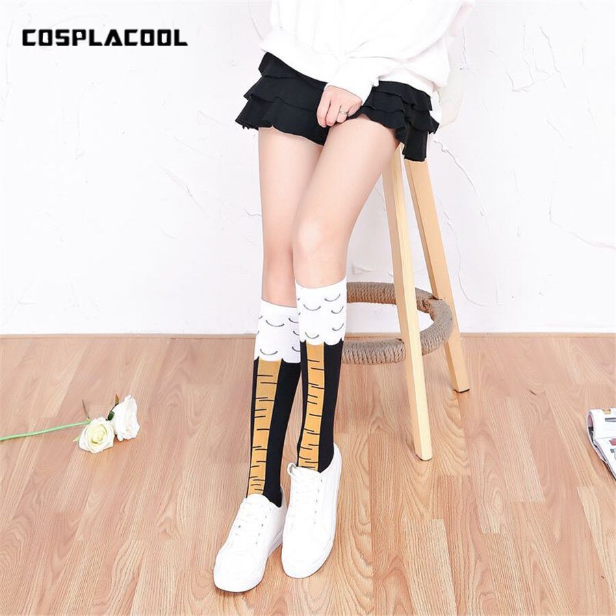 Kvinnor roliga kyckling strumpor med kyckling tryck tå trendiga kvinnor 3d tecknade lår höga kyckling tå fötter