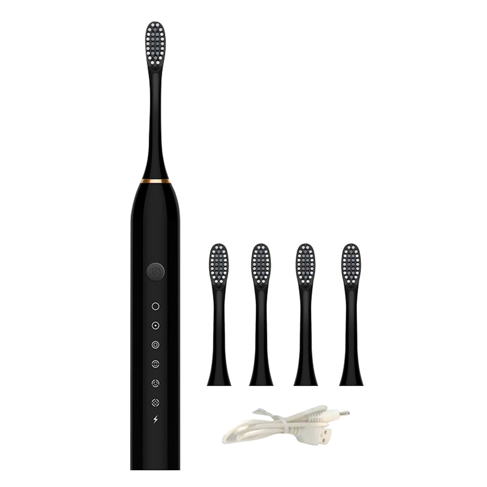 Cepillo de dientes eléctrico portátil para adultos, recargable por USB con cabezal, 6 modos de higiene bucal, impermeable, vibración Sónica, para el hogar: Negro