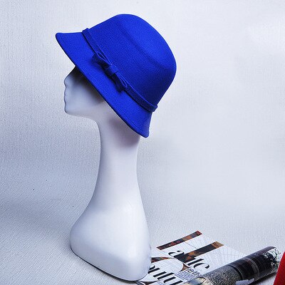 BINGYUANHAOXUAN Vrouwen Vintage Voelde Ronde Cloche Hoed Bloem Boog Fedora Bowler Caps: 7