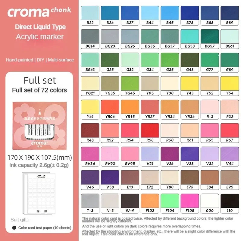 Marcador líquido directo acrílico Croma 24/48/72 colores