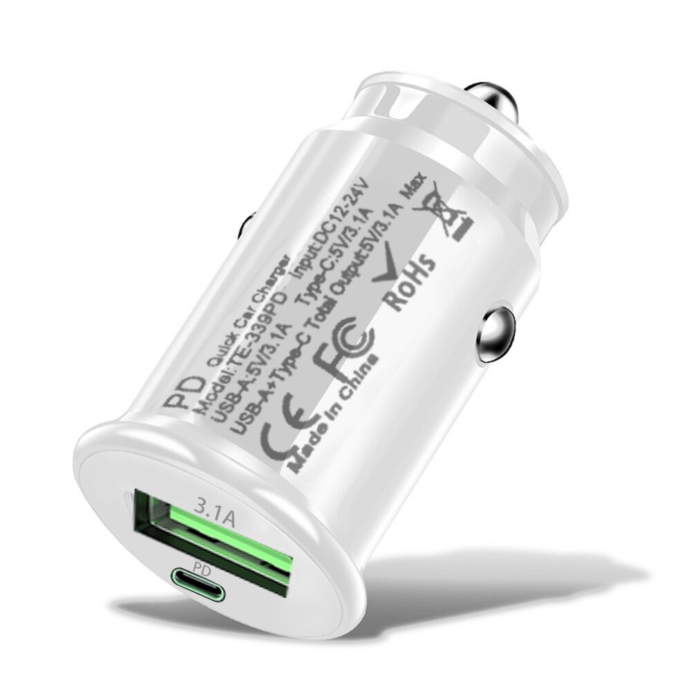 Ładowarka samochodowa USB do iphone 12 11 30W szybka ładowarka 3.0 szybka ładowarka do Xiaomi Auto typ C QC PD 3.0 ładowanie telefonu komórkowego: White USB add PD