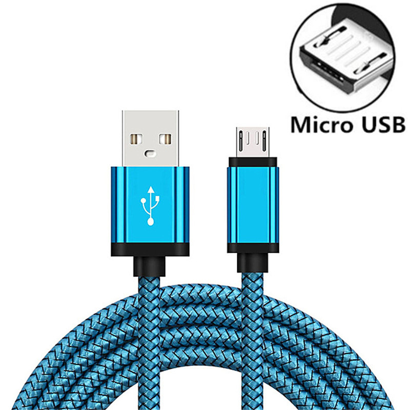 Câble Micro USB 2,4a pour recharge rapide et transfert de données, cordon de chargeur pour téléphone Huawei Y7P Y6P Y5P P Smart Honor 9A 9C 9S 8A 8S: Blue