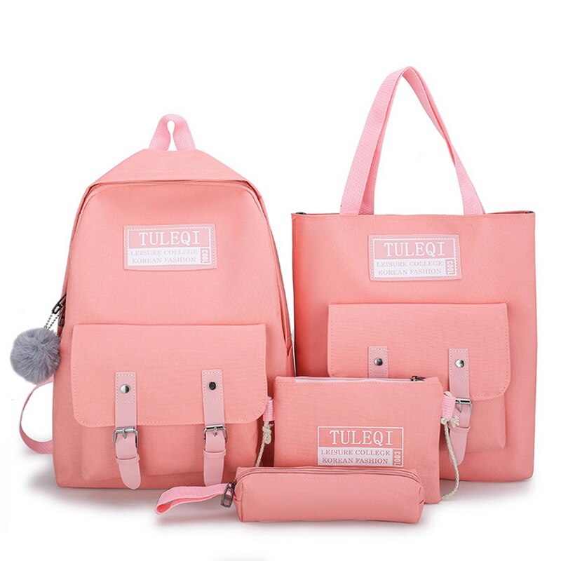4 pièces/ensemble femmes sacs à dos scolaires Oxford tissu cartable étanche pour adolescentes étudiant livre sac dame voyage décontracté és: Style 2 Pink