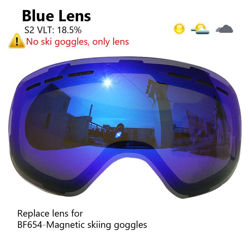 100% UV400 Bescherming Magnetische Ski Bril Lens Anti-Fog Snowboard Goggles Voor Mannen &amp; Vrouwen Skiën Bril: Blue Lens Only