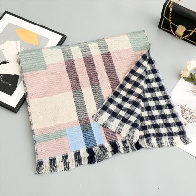 Nova chegada da moda outono inverno xadrez cachecol feminino quente de alta qualidade elegante bonito duplo lado fresco adorável vintage borla xale: Rosa