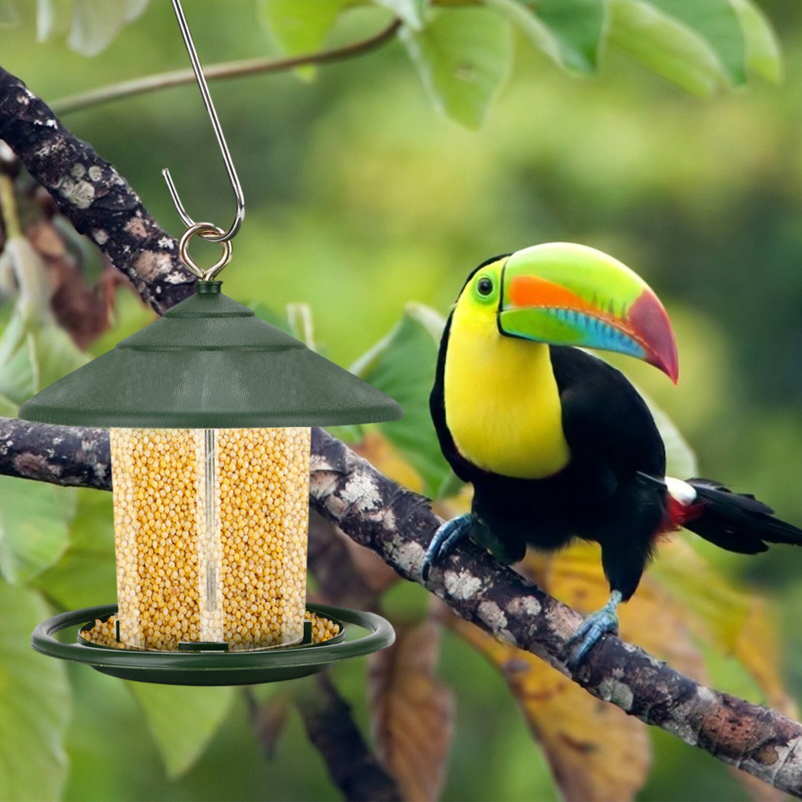 Outdoor Hanging Bird Feeder Clear Shell Plastic Feeder With Roof Hanging Automatic Bird Feeder Large Capacity Garden Bird Feeder