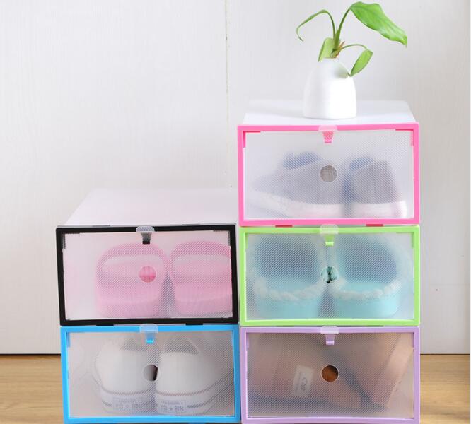 2PC Shoe Organizer Shoe Storage Box Plastic Shoe Box Transparent Rangement Chaussure Shoe Cabinet Make Up Organizer Plastic Box