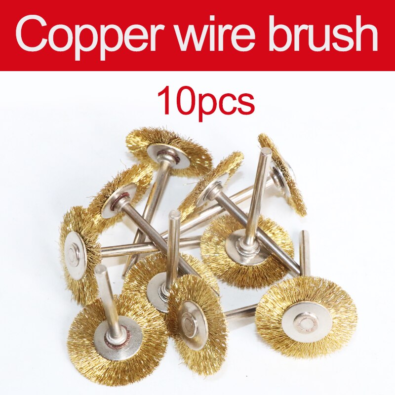 Cepillo rotativo de 1 pulgada y 10 piezas, rueda de pulido para herramientas rotativas, accesorios de fieltro de lana redonda de 25mm: 10pc brass wire / with 2.35mm shank