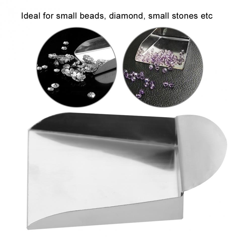 Mini smykke skovl til perler ædelsten diamant perler scoop stål skovl scoop værktøj med plade håndtag smykke værktøj til guldsmed