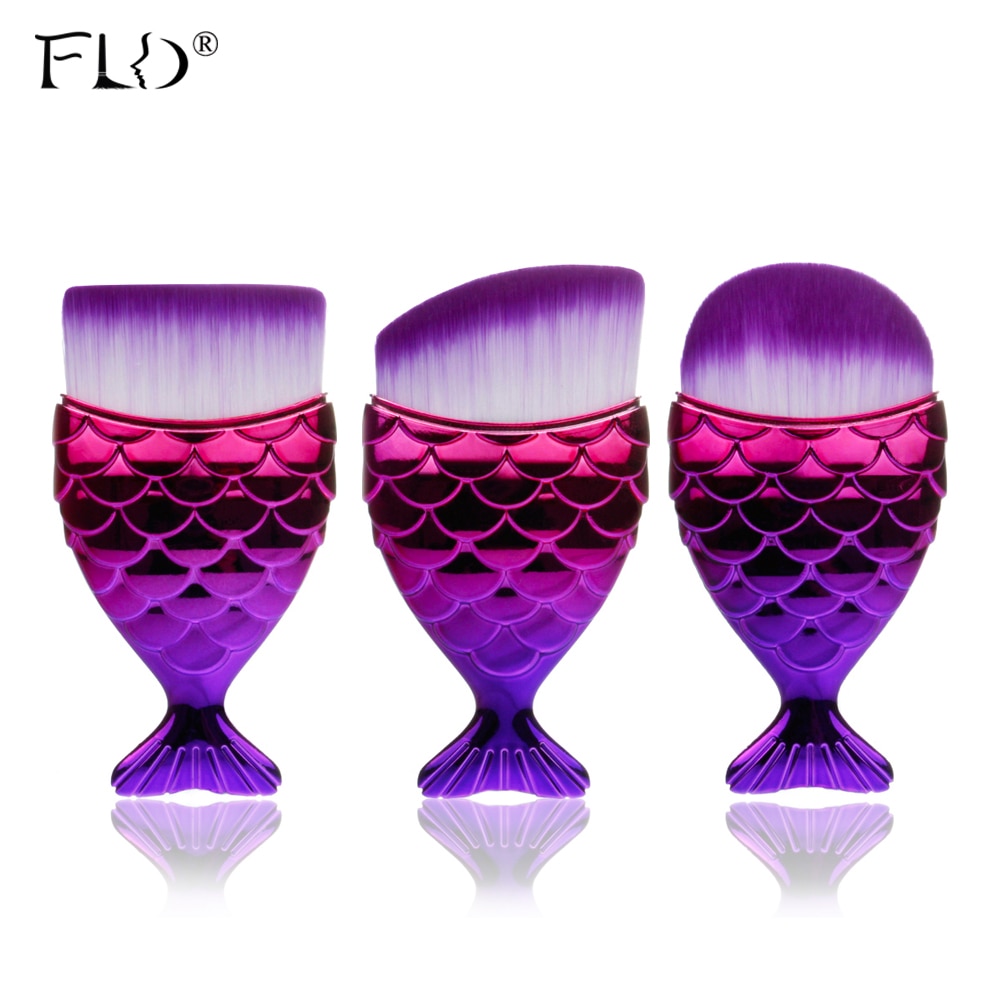Fld 3 stuks/lot make-up zeemeermin kwasten set foundation blush cosmetische schoonheid make-up tools make-up kwasten