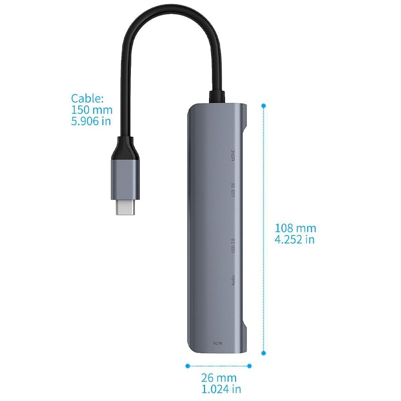 Alluminio USB-C attracco stazione 5 in1 Tipo C centro HDMI USB 2.0/USB 3.0 o 3.5 millimetri Porte di Espansione adattatore per PC Del computer Portatile