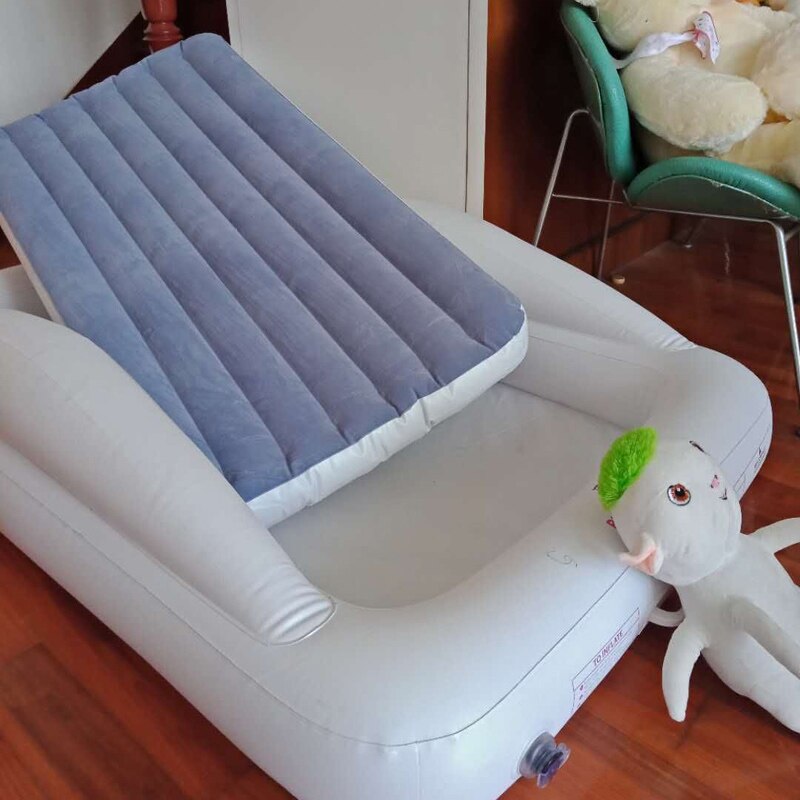 Inflatable Toddler Travel Bed Foldable Portable Bed Kids Blow up Mattress with High Safety Bed Rails Inflatable Toddler Crib: blue