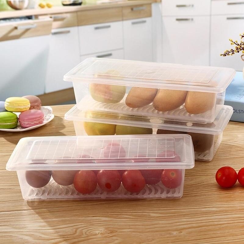 Food Fresh Storage Box Kitchen Fridge Crisper Drain Storage Fruit Organizer Box Meat Food Fish Fresh Seal Container Rectang A9D6