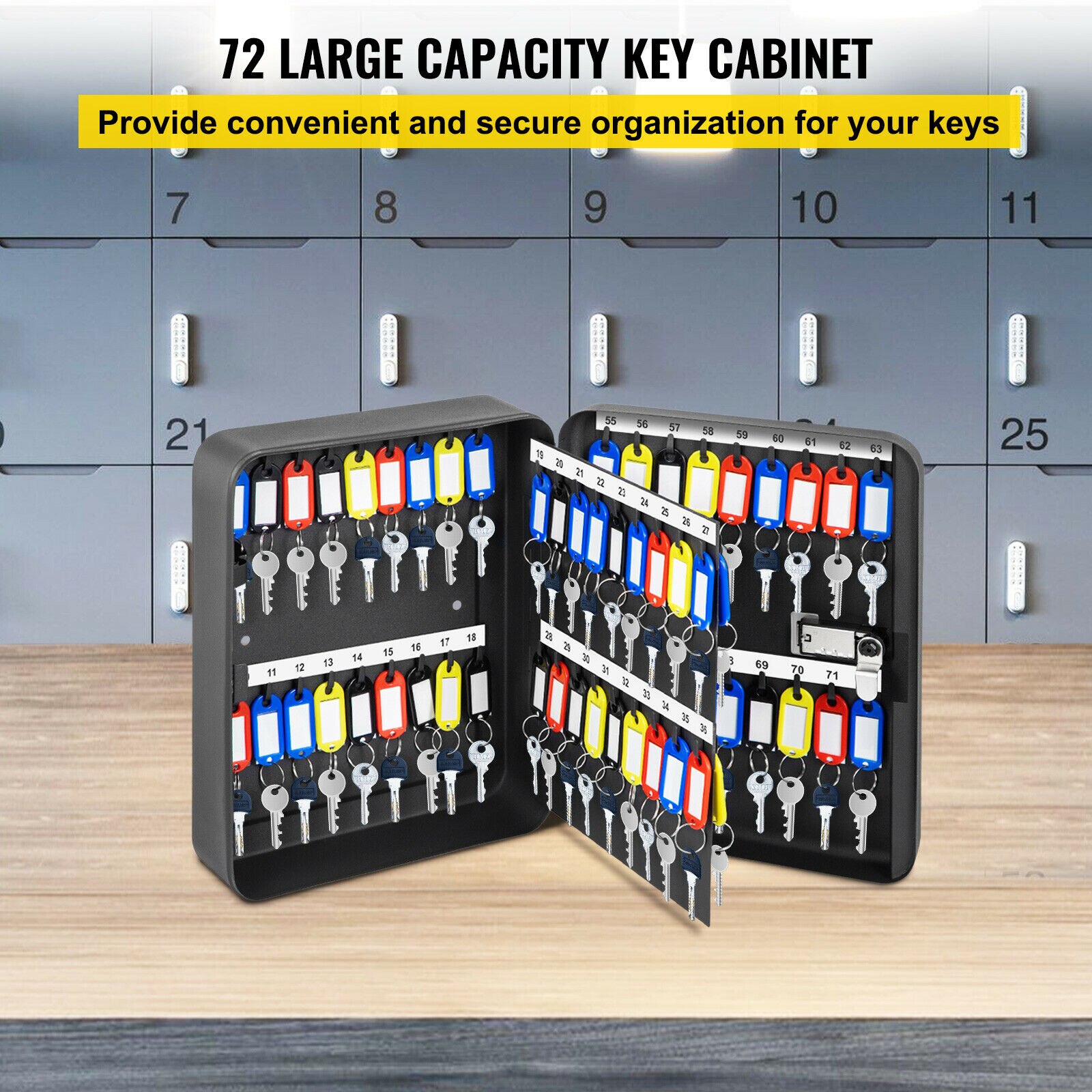 72 Keys Cabinet Wall Mount Passcode Lock Safe Box w/ Hook Organizer Holder