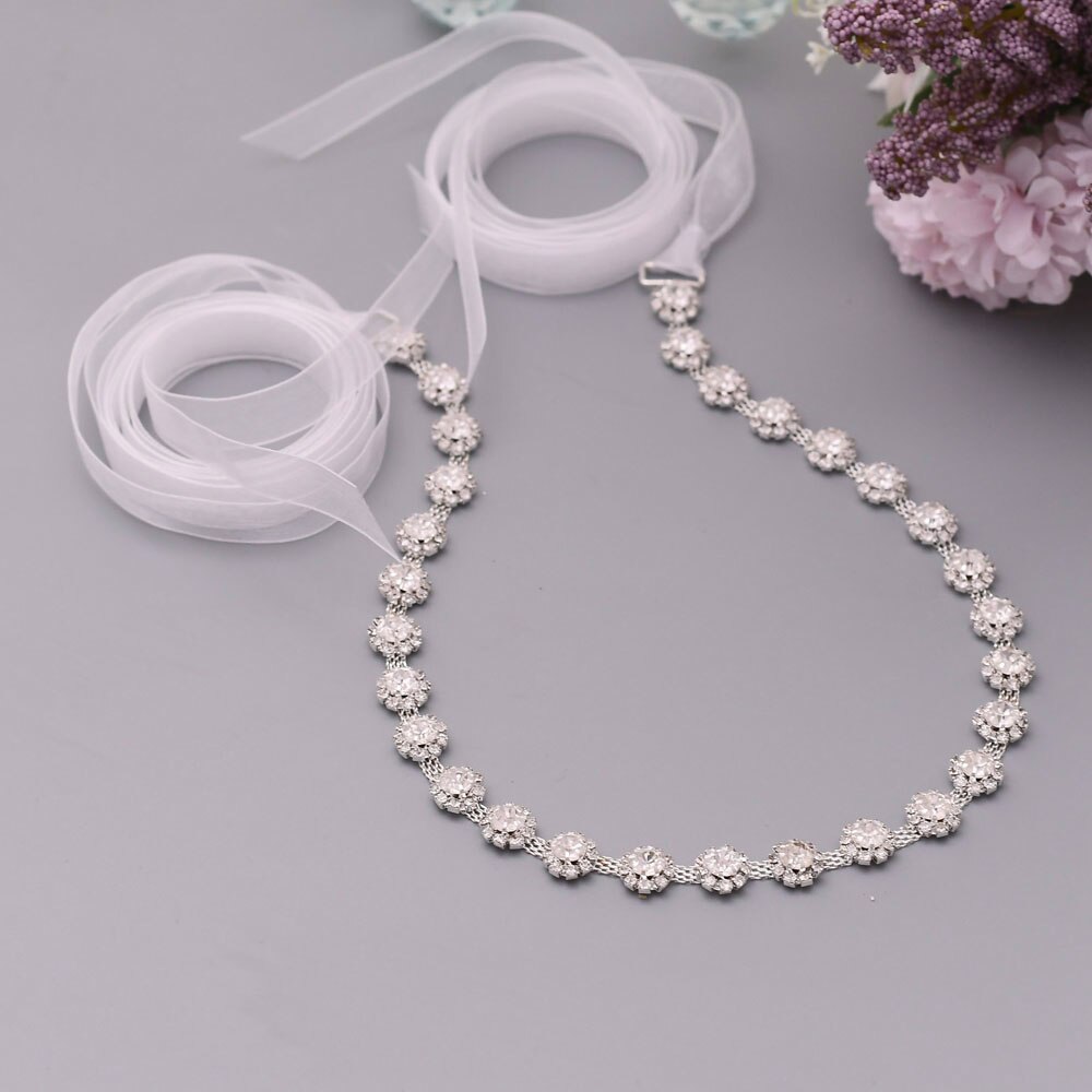 TRiXY S378 Shinny Thin Rhinestone Belt Wedding Belt Sash Silver Diamond Crystal Bridal Belt For Wedding Dress Wedding Decoration