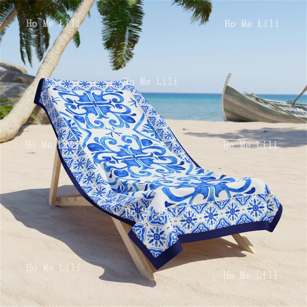 Blue Spanish Tile Pattern Quick Dry Travel Towels For Mens Women Adults Pool Sports