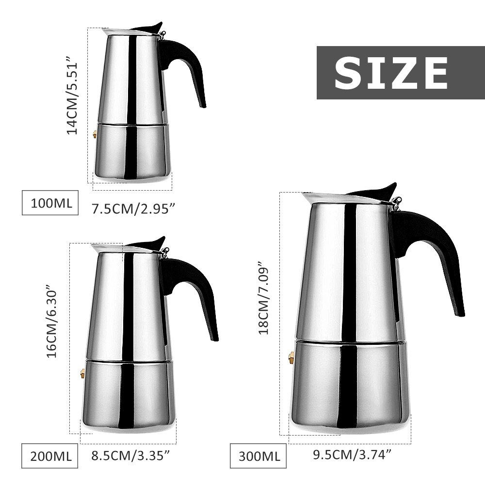 100/200 / 300ml stainless steel filter stove top Moka espresso coffee maker Moka Italian coffee machine household items