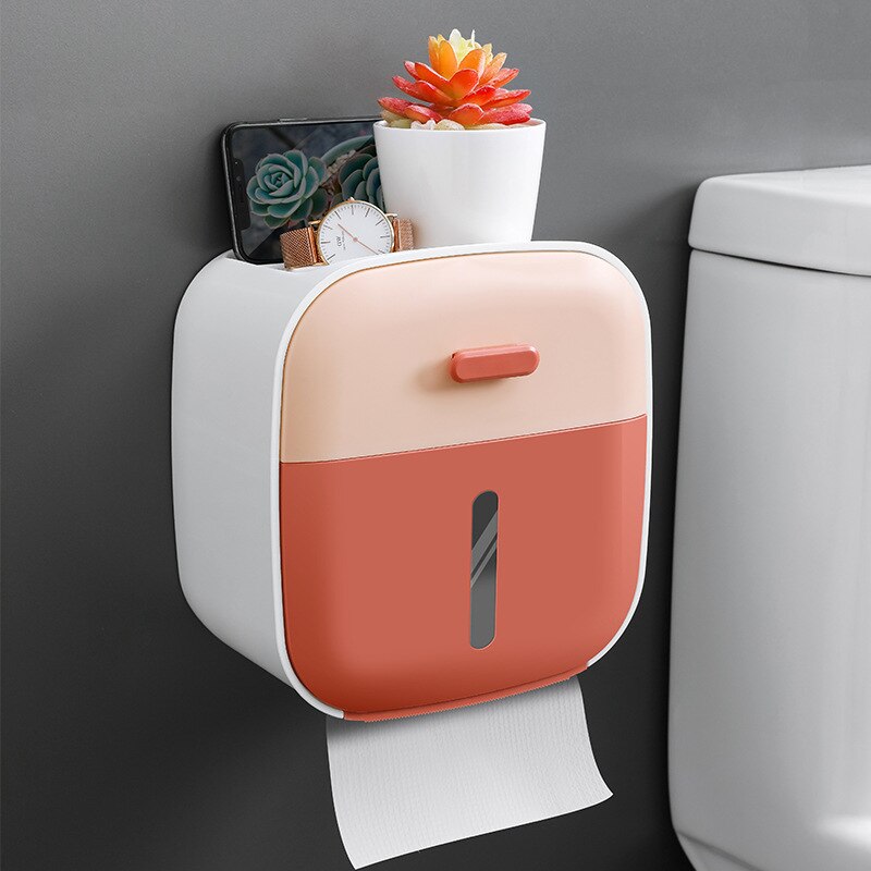Muur Gemonteerde Toiletrolhouder Dragende Toiletpapier Dispenser Waterdichte Papier Opslag Thuis Badkamer Accessoires: Roze