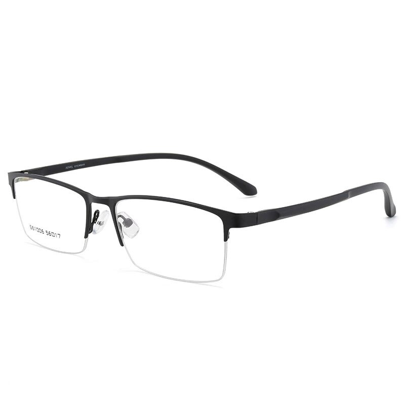 Alloy Frame Glasses Half Rim Eye Glasses Men Style Rectangle Spectacles Optical Glasses and Shortsighted Eyeglasses: Black