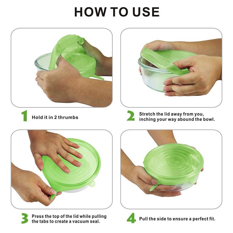TEENRA 6Pcs Silicone Stretch Lids Universal Lid Reusable Silicone Food Wrap Bowl Pot Lids Food Fresh Wrap Smile Kitchen Tools