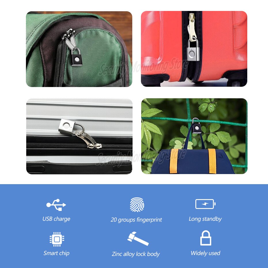Mini Fingerprint Smart Padlock Keyless USB Rechargeable Door LockQuick Unlock Zinc alloy Metal Security Fingerprint Padlock