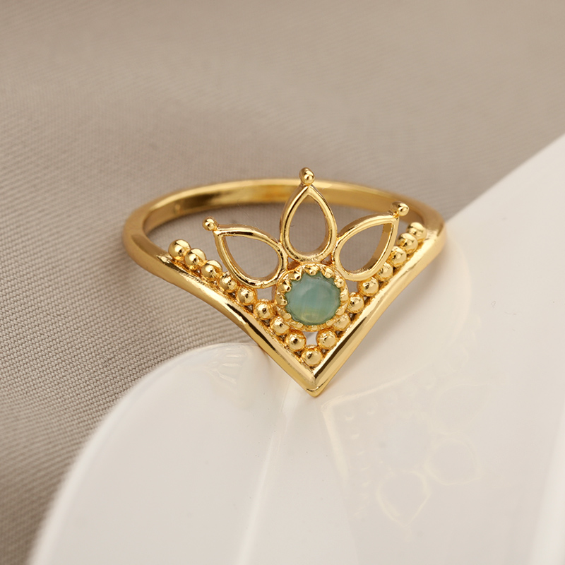 Anillos de corona de circón para mujer, anillo abierto de corona de Color dorado de acero inoxidable Vintage, joyería estética de boda, , bisutería para mujer: Zafiro