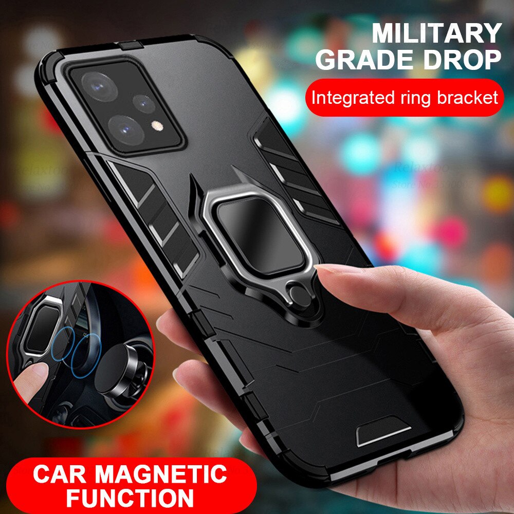 Coque antichoc blindée pour Realme 9 Pro + 5G avec anneau de support magnétique, étui robuste pour téléphone