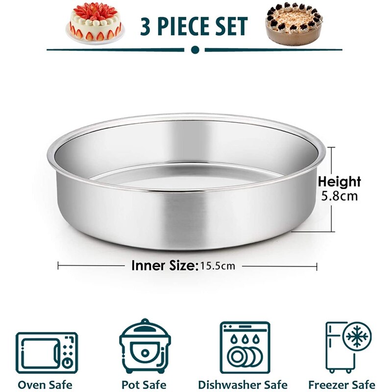 6 Inch Ronde Cake Tin Voor Bakken, Rvs Layer Cake Tins Pannen Set Van 3, mini Cake Bakvormen Set (Afneembare Base)