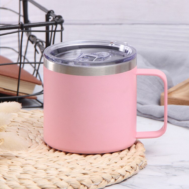 12/14oz Simple American Stainless Steel Coffee Cup Solid Color Double-layer Office Insulation Mug